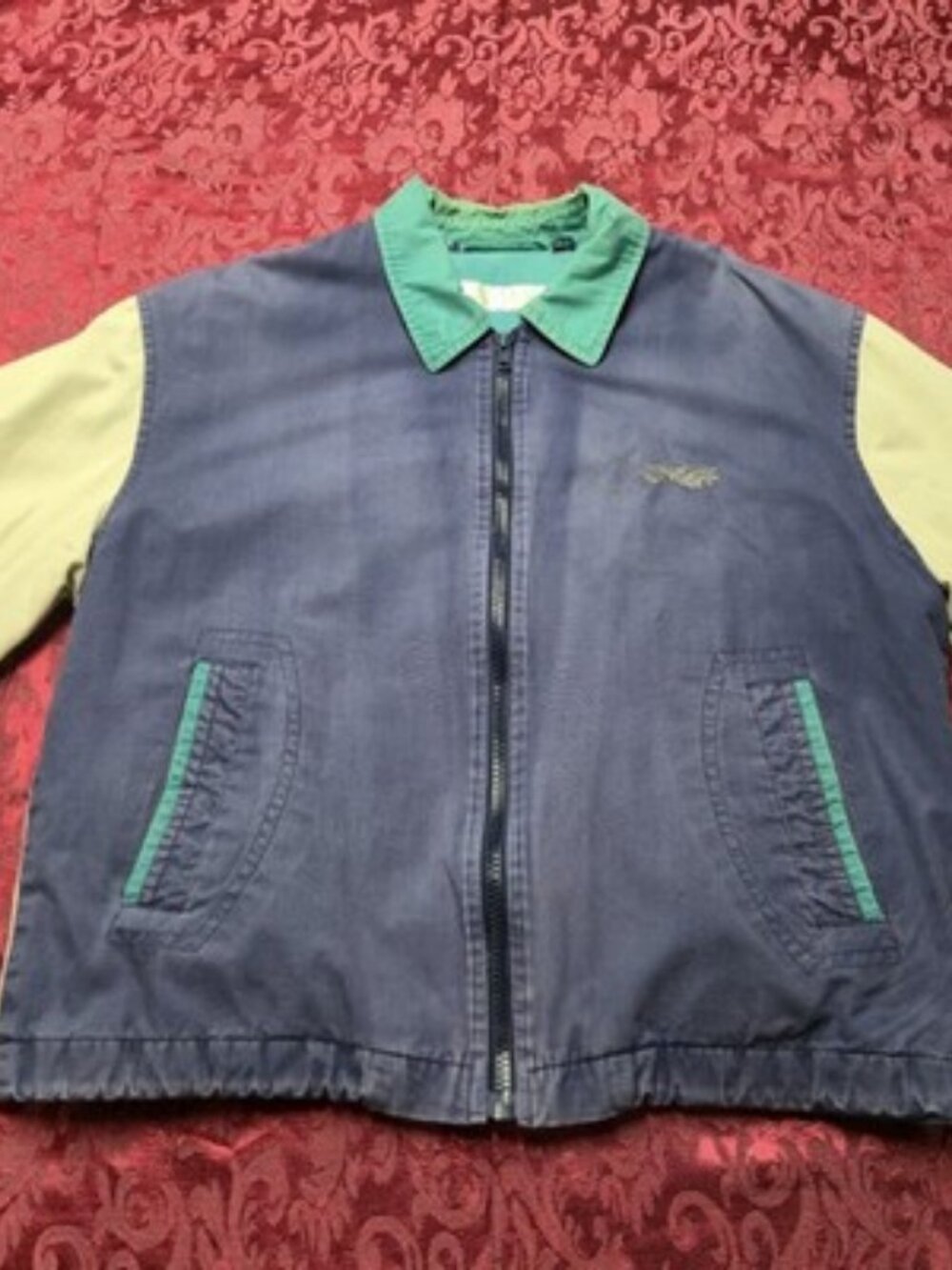 Vintage 90s Perry Ellis Color Block Jacket Mens Medium Blue Beige Green Full Zip